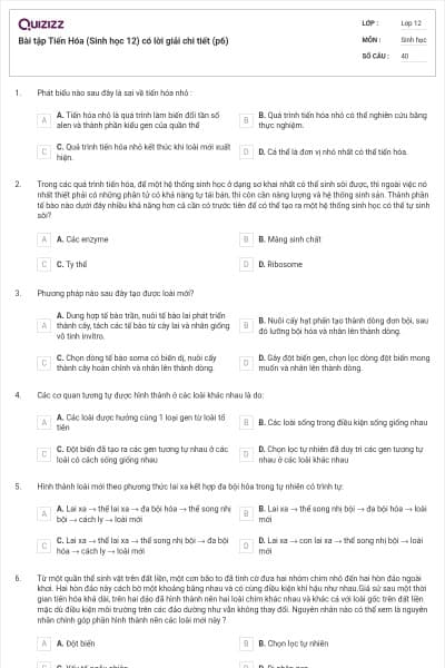 Bài tập Tiến Hóa (Sinh học 12) có lời giải chi tiết (p6)