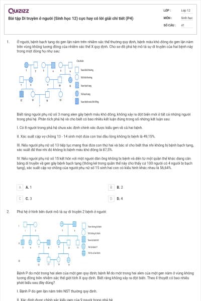 Bài tập Di truyền ở người (Sinh học 12) cực hay có lời giải chi tiết (P4)