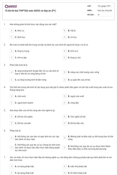 10 Đề thi thử THPTQG môn GDCD có đáp án (P1)