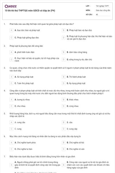 10 Đề thi thử THPTQG môn GDCD có đáp án (P4)