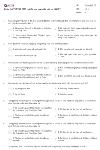 Đề thi thử THPTQG 2019 Lịch Sử cực hay có lời giải chi tiết (P1)