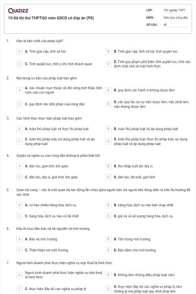 10 Đề thi thử THPTQG môn GDCD có đáp án (P8)