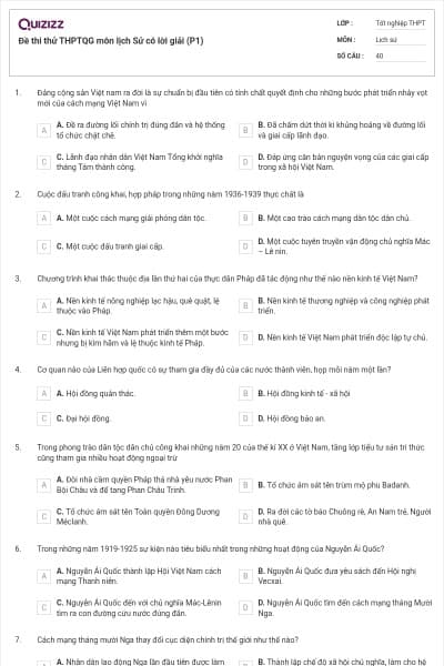 Đề thi thử THPTQG môn lịch Sử có lời giải (P1)