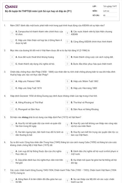 Bộ đề luyện thi THPTQG môn Lịch Sử cực hay có đáp án (P1)