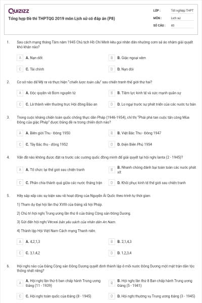 Tổng hợp Đề thi THPTQG 2019 môn Lịch sử có đáp án (P8)