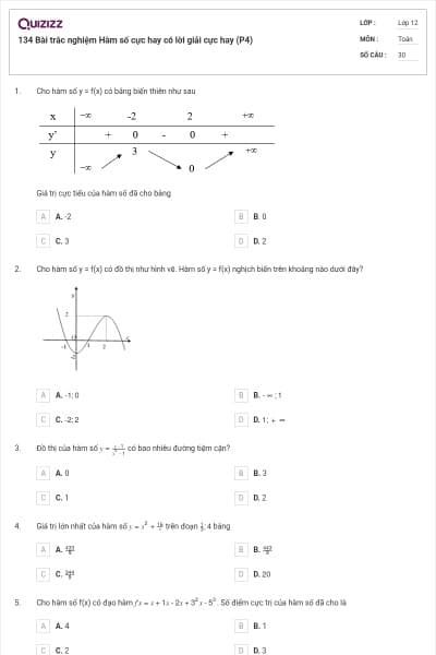 134 Bài trắc nghiệm Hàm số cực hay có lời giải cực hay (P4)