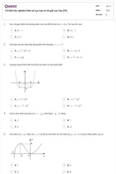 134 Bài trắc nghiệm Hàm số cực hay có lời giải cực hay (P5)