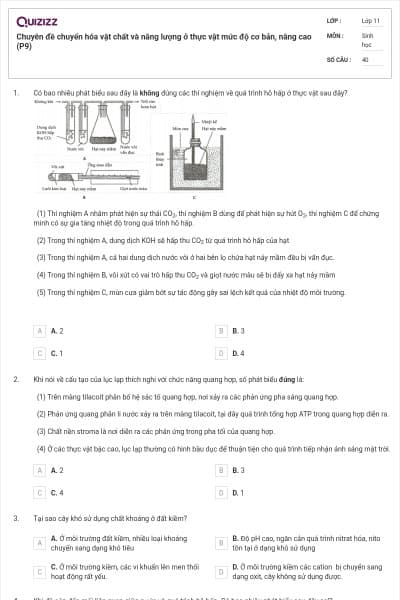 Chuyên đề chuyển hóa vật chất và năng lượng ở thực vật mức độ cơ bản, nâng cao (P9)