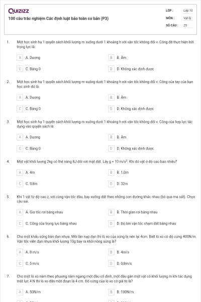 100 câu trắc nghiệm Các định luật bảo toàn cơ bản (P3)