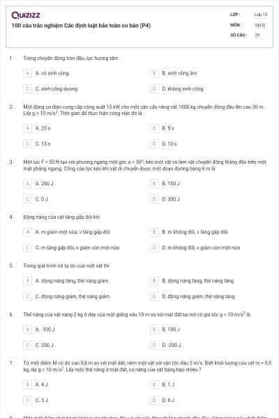 100 câu trắc nghiệm Các định luật bảo toàn cơ bản (P4)