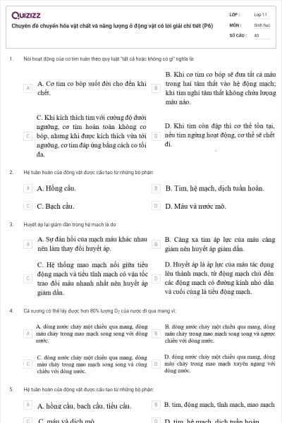 Chuyên đề chuyển hóa vật chất và năng lượng ở động vật có lời giải chi tiết (P6)