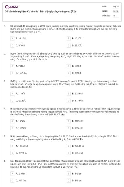 30 câu trắc nghiệm Cơ sở của nhiệt động lực học nâng cao (P2)