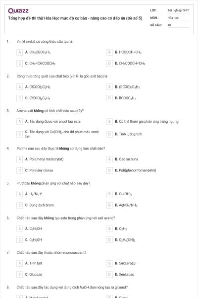 Tổng hợp đề thi thử Hóa Học mức độ cơ bản - nâng cao có đáp án (Đề số 5)