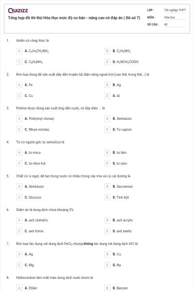 Tổng hợp đề thi thử Hóa Học mức độ cơ bản - nâng cao có đáp án ( Đề số 7)
