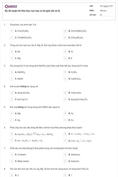 Bộ đề luyện thi Hóa Học cực hay có lời giải (đề số 6)
