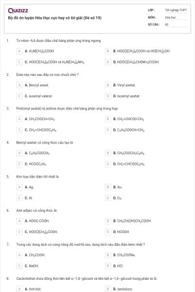 Bộ đề ôn luyện Hóa Học cực hay có lời giải (Đề số 19)