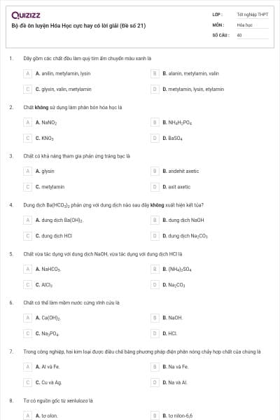 Bộ đề ôn luyện Hóa Học cực hay có lời giải (Đề số 21)