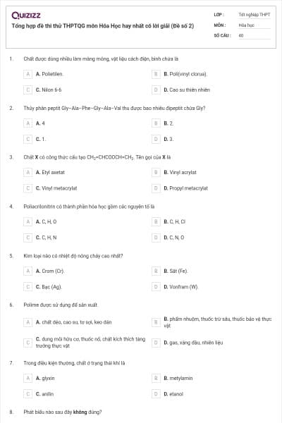 Tổng hợp đề thi thử THPTQG môn Hóa Học hay nhất có lời giải (Đề số 2)