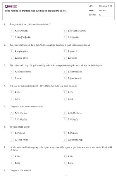 Tổng hợp đề thi thử Hóa Học cực hay có đáp án (Đề số 11)