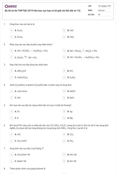 Bộ đề ôn thi THPTQG 2019 Hóa học cực hay có lời giải chi tiết (Đề số 13)