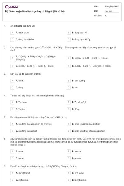 Bộ đề ôn luyện Hóa Học cực hay có lời giải (Đề số 24)