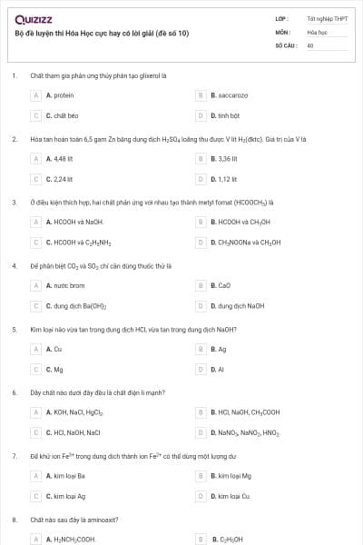 Bộ đề luyện thi Hóa Học cực hay có lời giải (đề số 10)