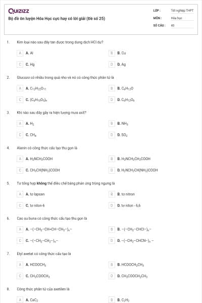 Bộ đề ôn luyện Hóa Học cực hay có lời giải (Đề số 25)