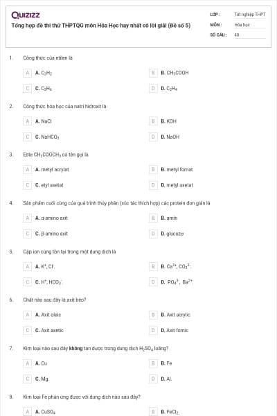 Tổng hợp đề thi thử THPTQG môn Hóa Học hay nhất có lời giải (Đề số 5)
