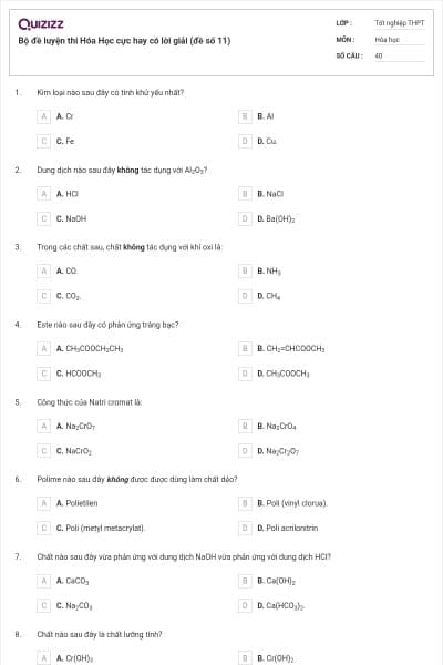 Bộ đề luyện thi Hóa Học cực hay có lời giải (đề số 11)