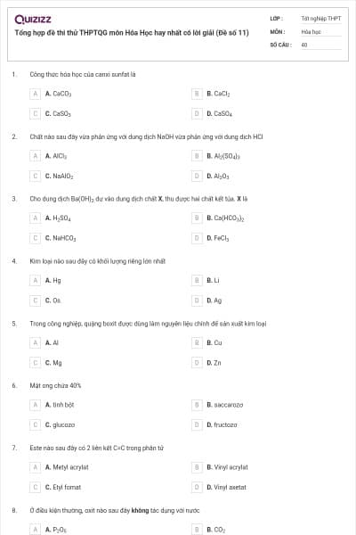 Tổng hợp đề thi thử THPTQG môn Hóa Học hay nhất có lời giải (Đề số 11)