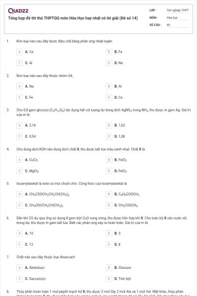 Tổng hợp đề thi thử THPTQG môn Hóa Học hay nhất có lời giải (Đề số 14)
