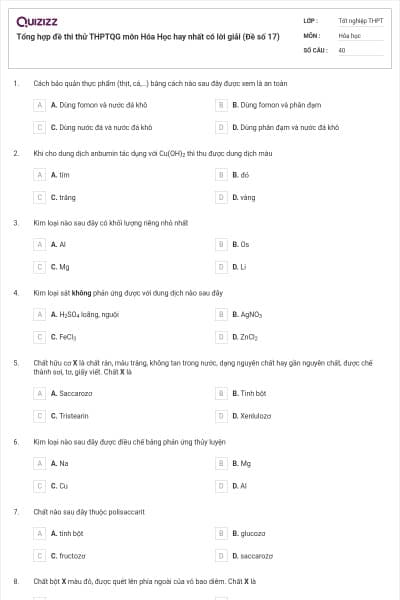Tổng hợp đề thi thử THPTQG môn Hóa Học hay nhất có lời giải (Đề số 17)