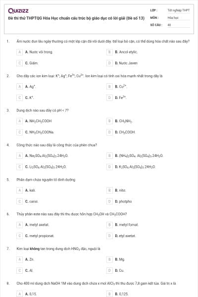 Đề thi thử THPTQG Hóa Học chuẩn cấu trúc bộ giáo dục có lời giải (Đề số 13)