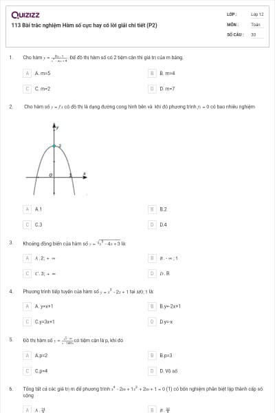 113 Bài trắc nghiệm Hàm số cực hay có lời giải chi tiết (P2)