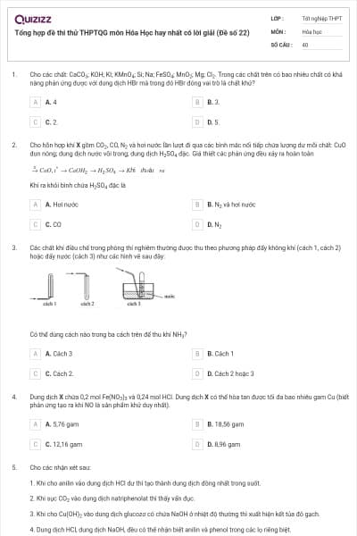 Tổng hợp đề thi thử THPTQG môn Hóa Học hay nhất có lời giải (Đề số 22)