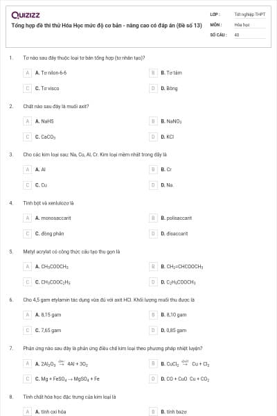 Tổng hợp đề thi thử Hóa Học mức độ cơ bản - nâng cao có đáp án (Đề số 13)