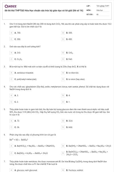 Đề thi thử THPTQG Hóa Học chuẩn cấu trúc bộ giáo dục có lời giải (Đề số 16)