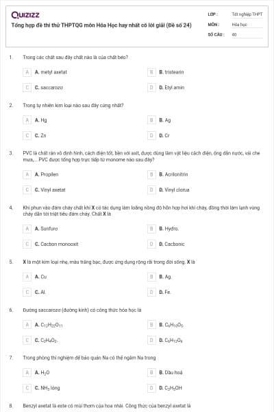 Tổng hợp đề thi thử THPTQG môn Hóa Học hay nhất có lời giải (Đề số 24)