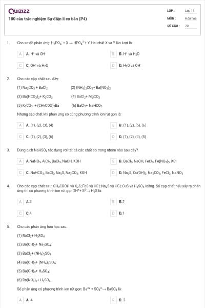 100 câu trắc nghiệm Sự điện li cơ bản (P4)