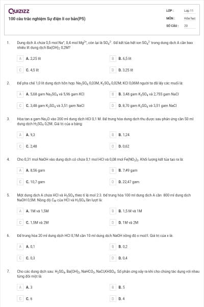 100 câu trắc nghiệm Sự điện li cơ bản(P5)