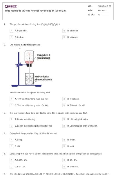 Tổng hợp đề thi thử Hóa Học cực hay có đáp án (Đề số 23)
