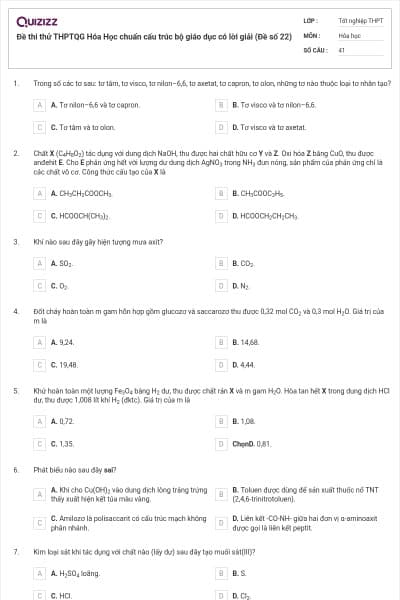 Đề thi thử THPTQG Hóa Học chuẩn cấu trúc bộ giáo dục có lời giải (Đề số 22)