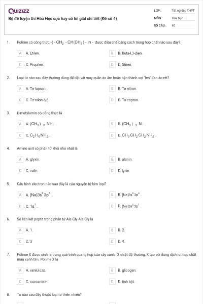 Bộ đề luyện thi Hóa Học cực hay có lời giải chi tiết (Đề số 4)