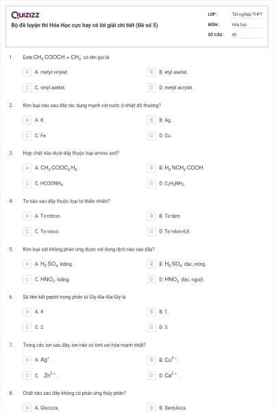 Bộ đề luyện thi Hóa Học cực hay có lời giải chi tiết (Đề số 5)