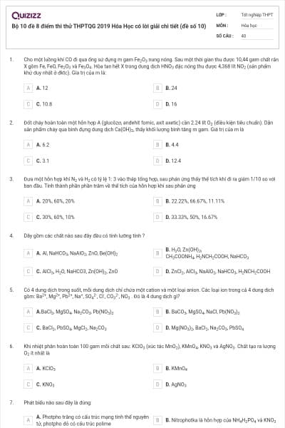 Bộ 10 đề 8 điểm thi thử THPTQG 2019 Hóa Học có lời giải chi tiết (đề số 10)