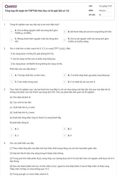 Tổng hợp đề luyện thi THPTQG Hóa Học có lời giải (Đề số 13)