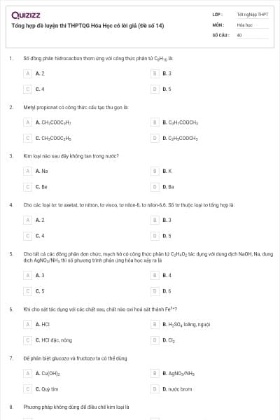 Tổng hợp đề luyện thi THPTQG Hóa Học có lời giả (Đề số 14)