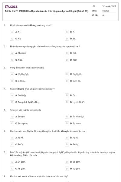 Đề thi thử THPTQG Hóa Học chuẩn cấu trúc bộ giáo dục có lời giải (Đề số 23)