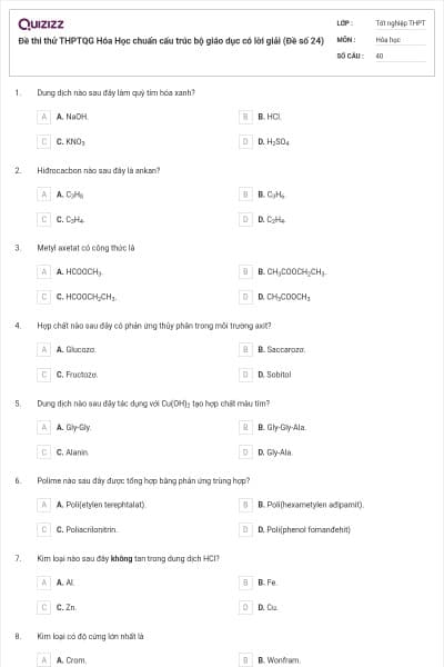 Đề thi thử THPTQG Hóa Học chuẩn cấu trúc bộ giáo dục có lời giải (Đề số 24)