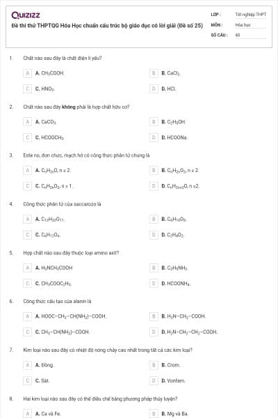 Đề thi thử THPTQG Hóa Học chuẩn cấu trúc bộ giáo dục có lời giải (Đề số 25)